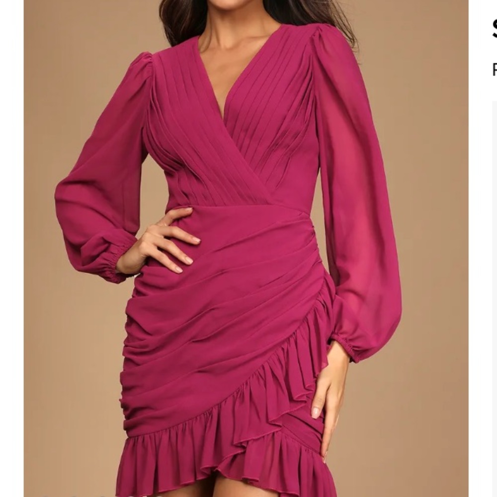 Lulu’s Feeling Frilly Magenta Ruffled Long Sleeve Mini Dress XL
